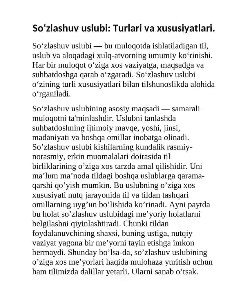 Soʻzlashuv uslubi xususiyatlari 2