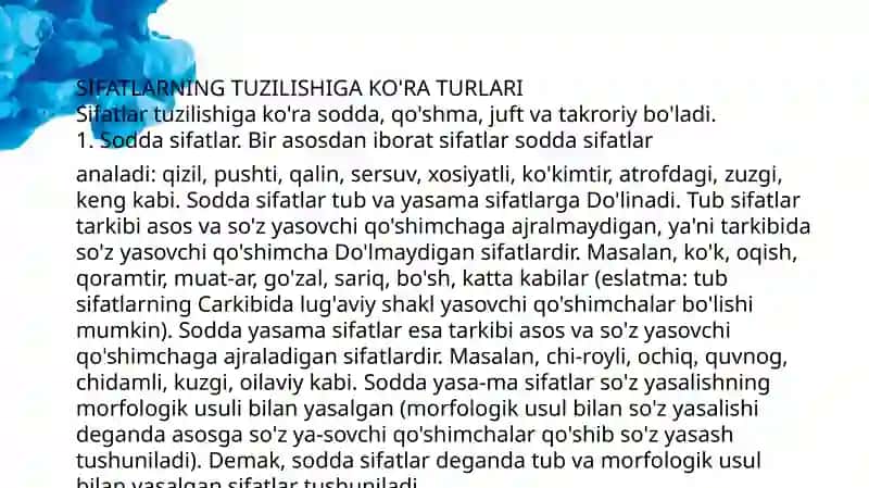 Pdf mustaqil ish, sifat mavzusi to'liq 2