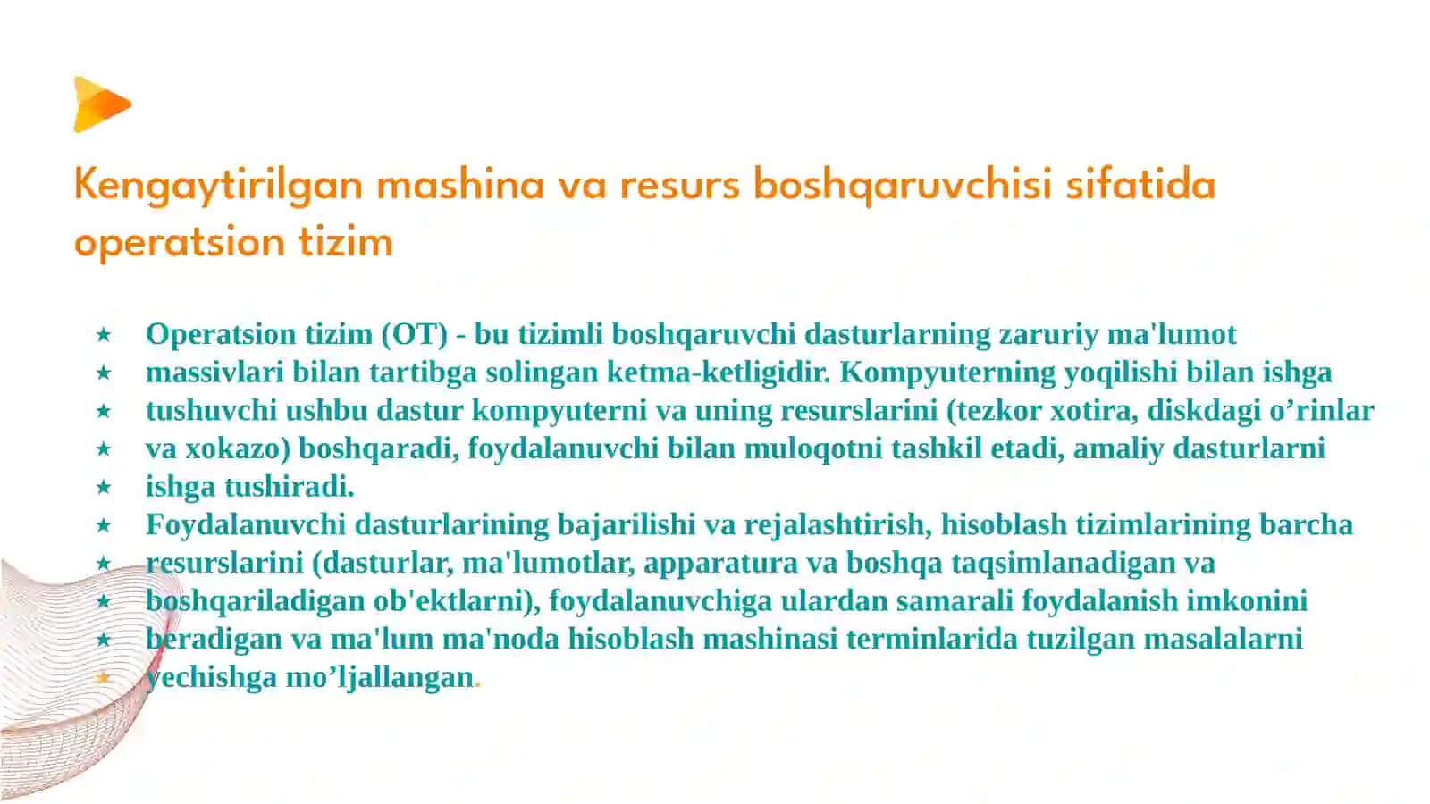 Operatsion tizimning tavsifi va vazifalari 2