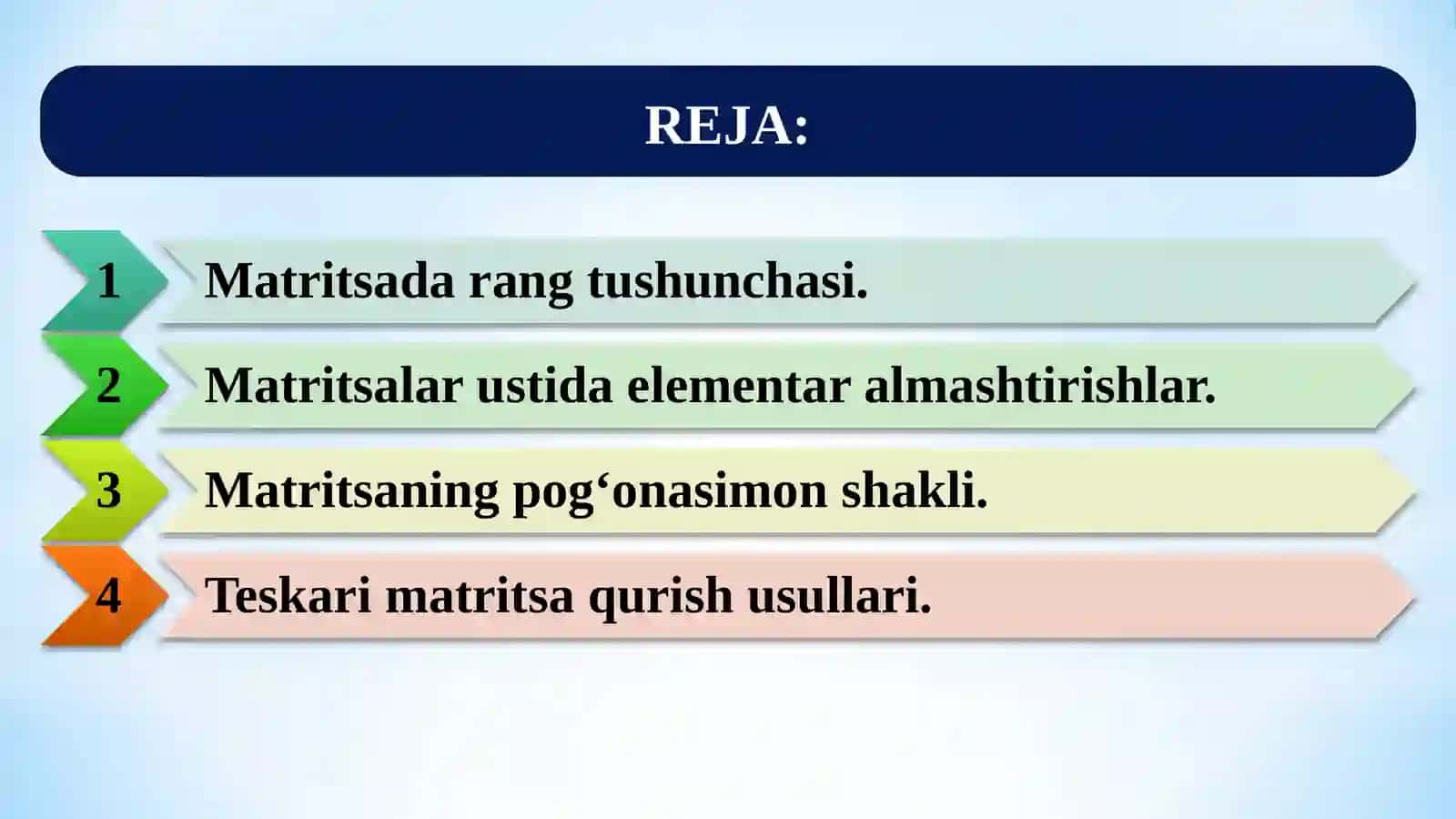 Matritsa rangi va teskari matritsa 2
