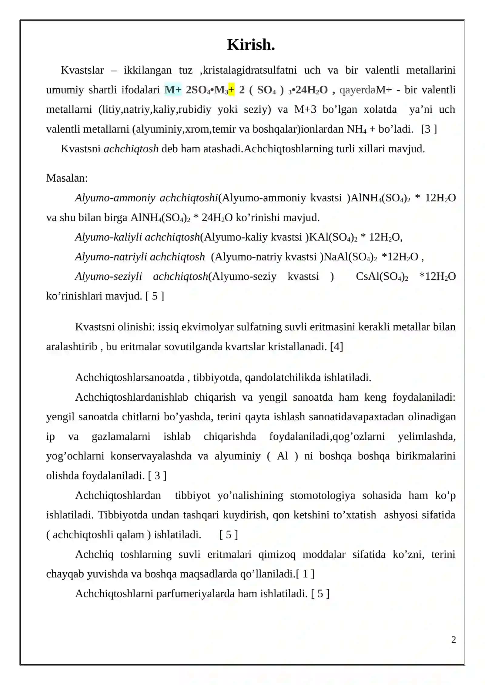 Alyumo-ammoniy kvastsning olinishi va xossalari 2