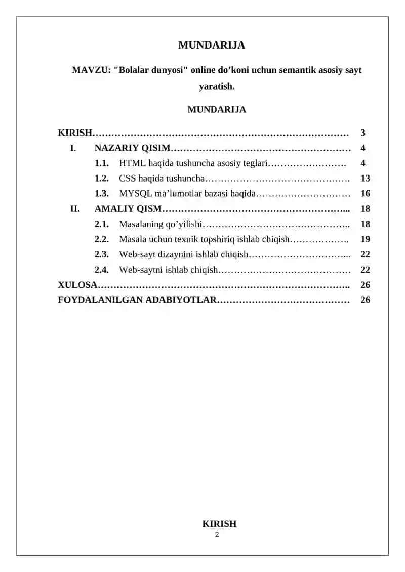 “Bolalar dunyosi” - online bozorini loyihalash 2