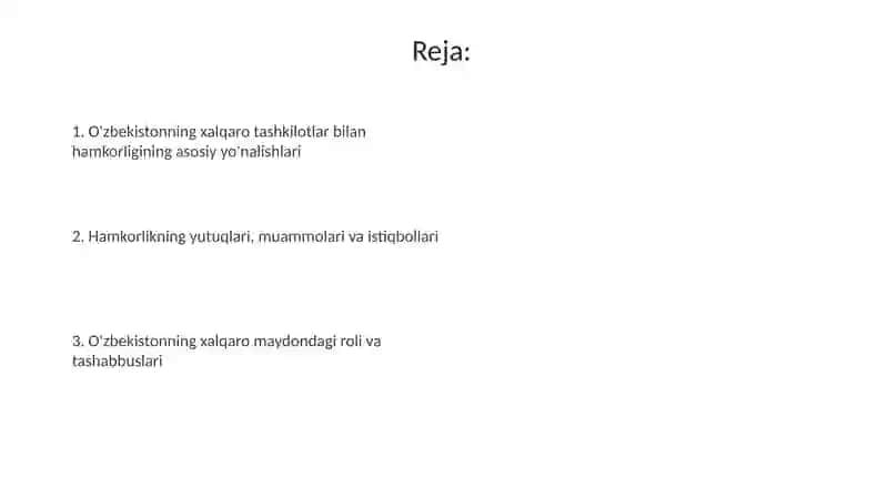 O'zbekistonning xalqaro tashkilotlar bilan hamkorlik aloqalari 2