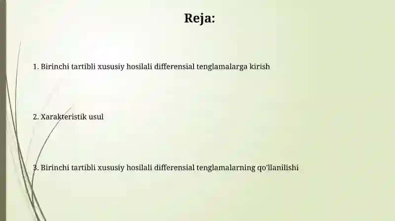 Xususiy xosilali birinchi tartibli differensial tenglamalar 2