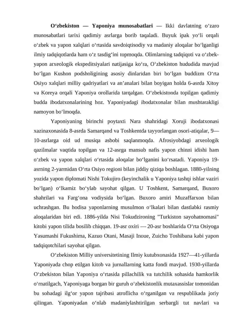 O'zbekiston Yaponiya munosabatlari 2
