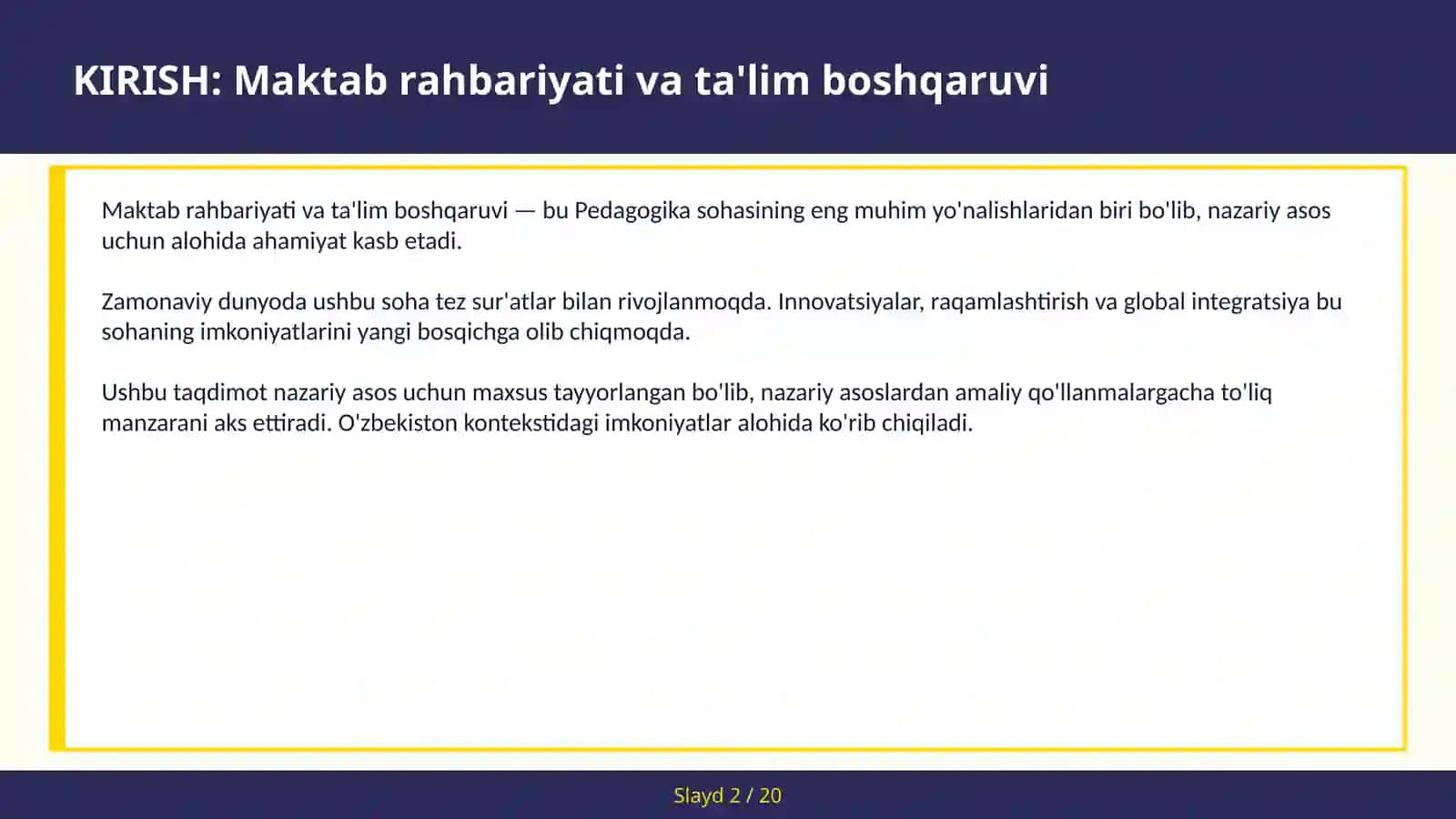 MAKTAB RAHBARIYATI VA TA'LIM BOSHQARUVI 2
