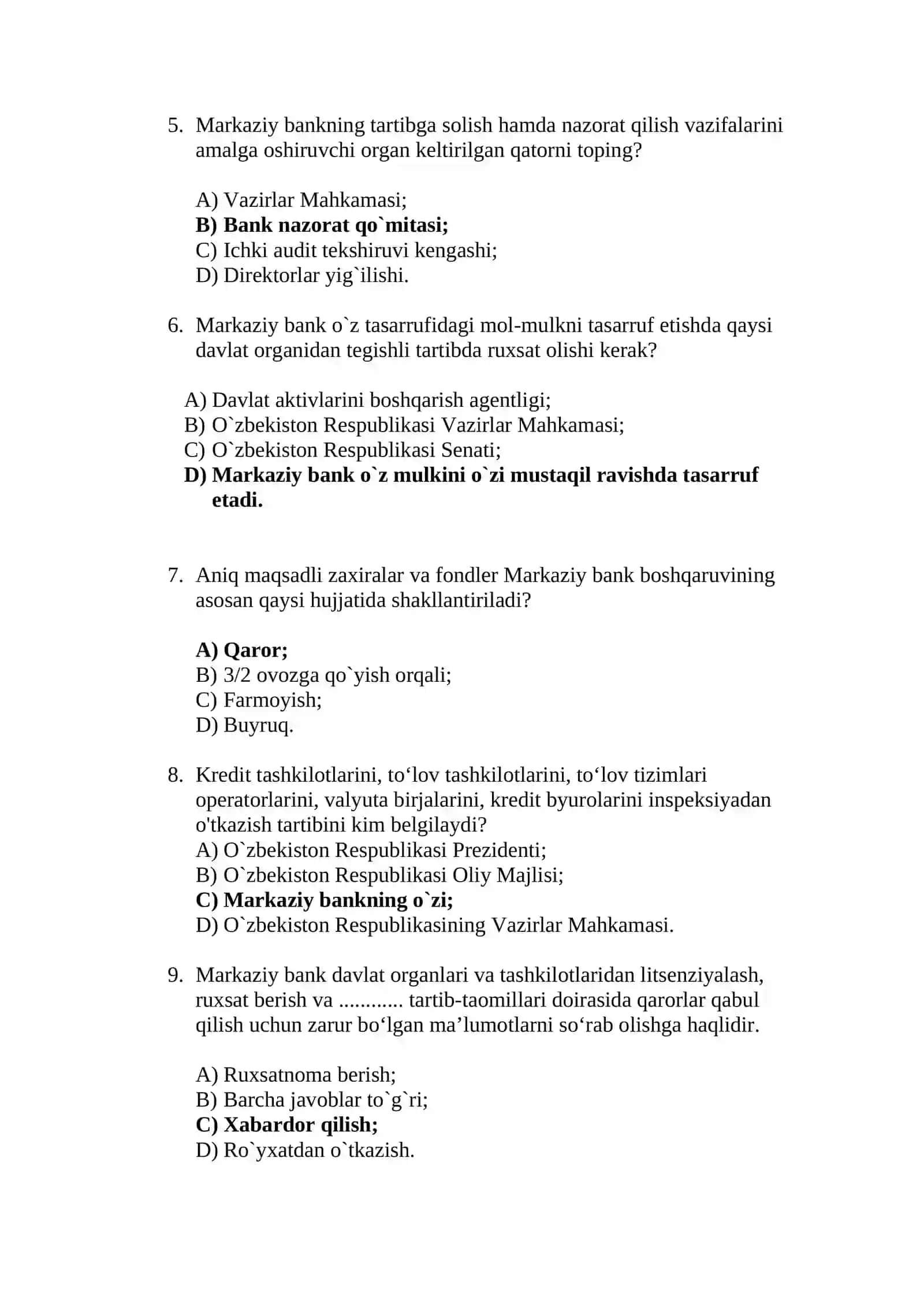 bank huquqi fanidan test 80ta 2