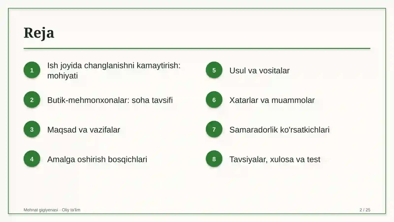 Butik-mehmonxonalarda ish joyida changlanishni kamaytirish 2