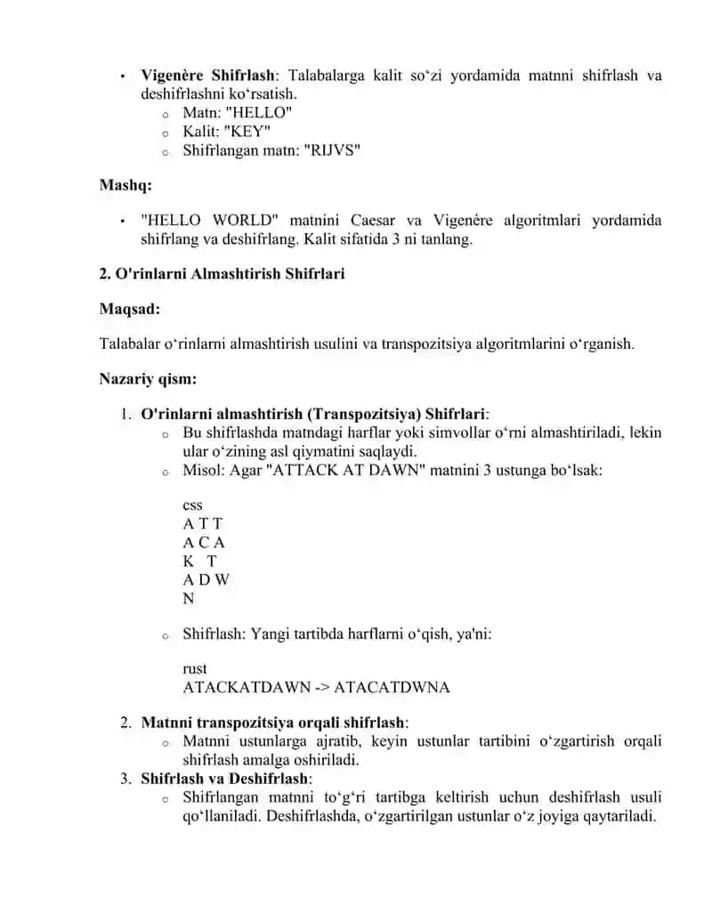 Sodda Shifrlash Algoritmlari 2