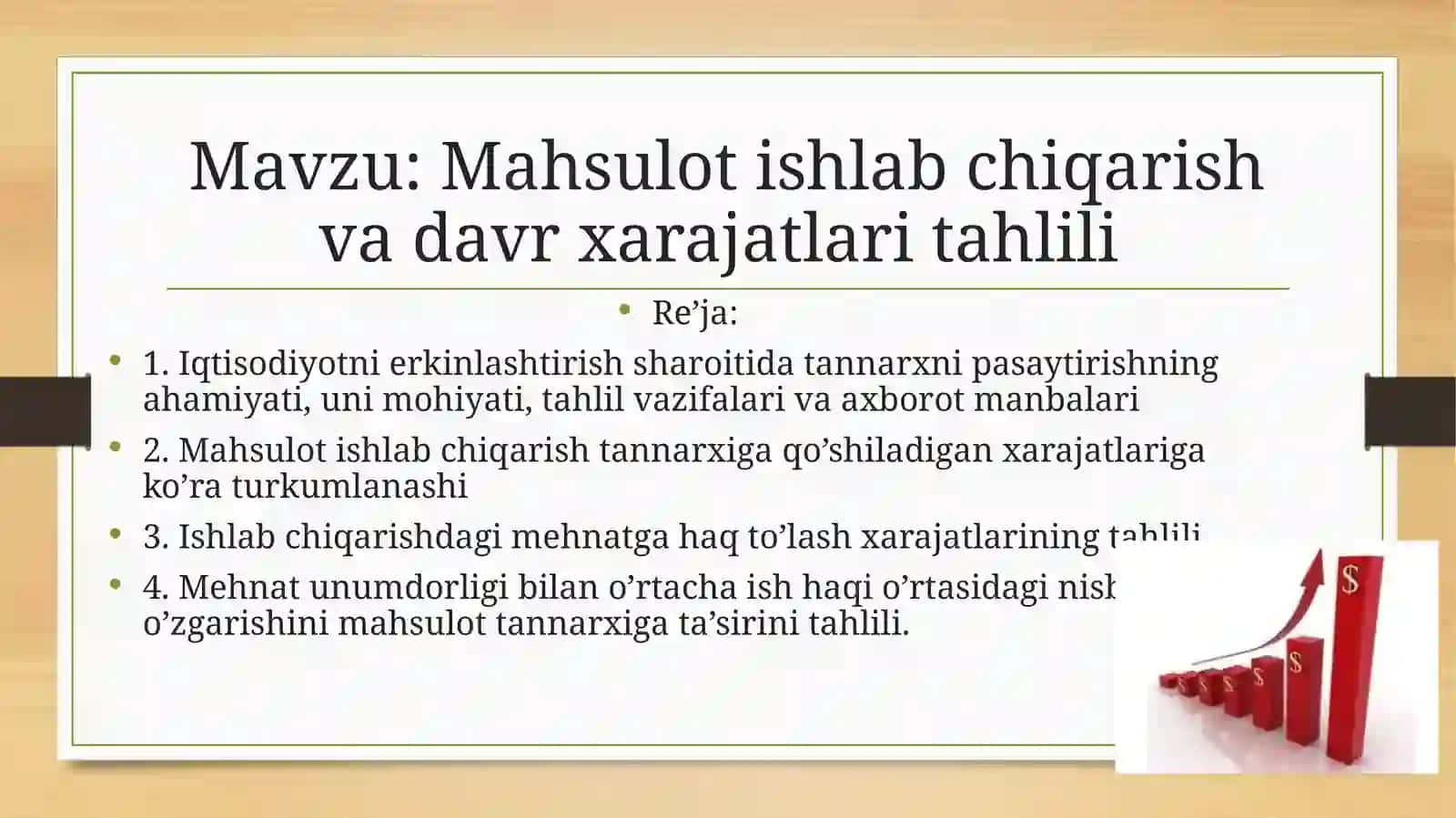 Mahsulot ishlab chiqarish va davr xarajatlari tahlili 2