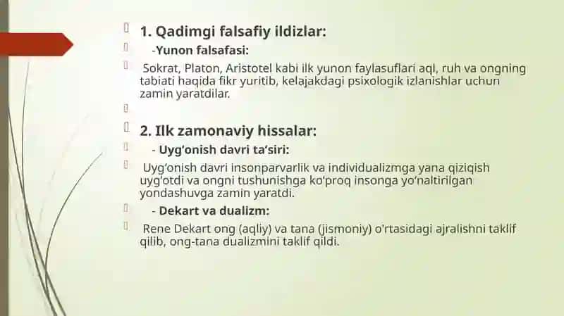 Psixologik fikrlarning rivojlanish tarixi 2