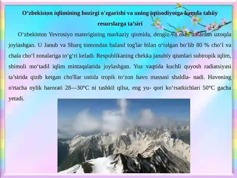 O'zbekiston iqlimini o'zgarishi va uning kutilayotgan oqibatlari 2