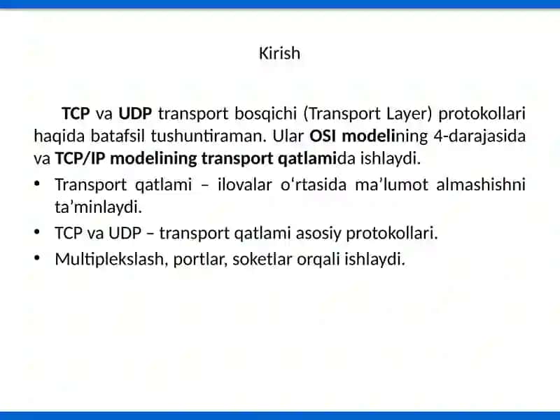 TCP va UDP transport bosqichlari 2