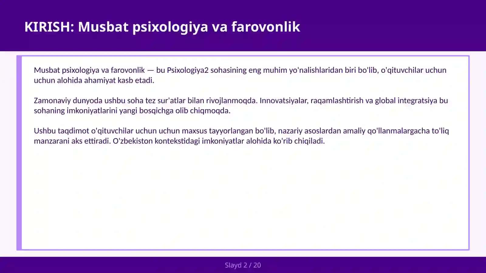 Musbat psixologiya va farovonlik 2