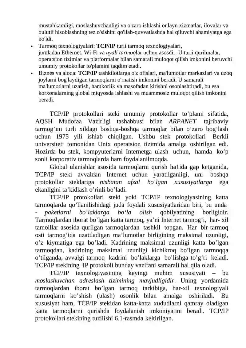 TCP/IP protokollari stekining tuzilishi 2