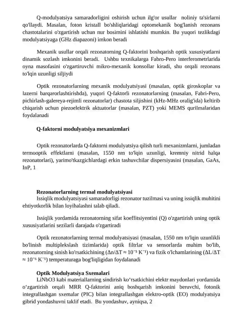 Optik rezonator asllligini modulyatsiyalash 2