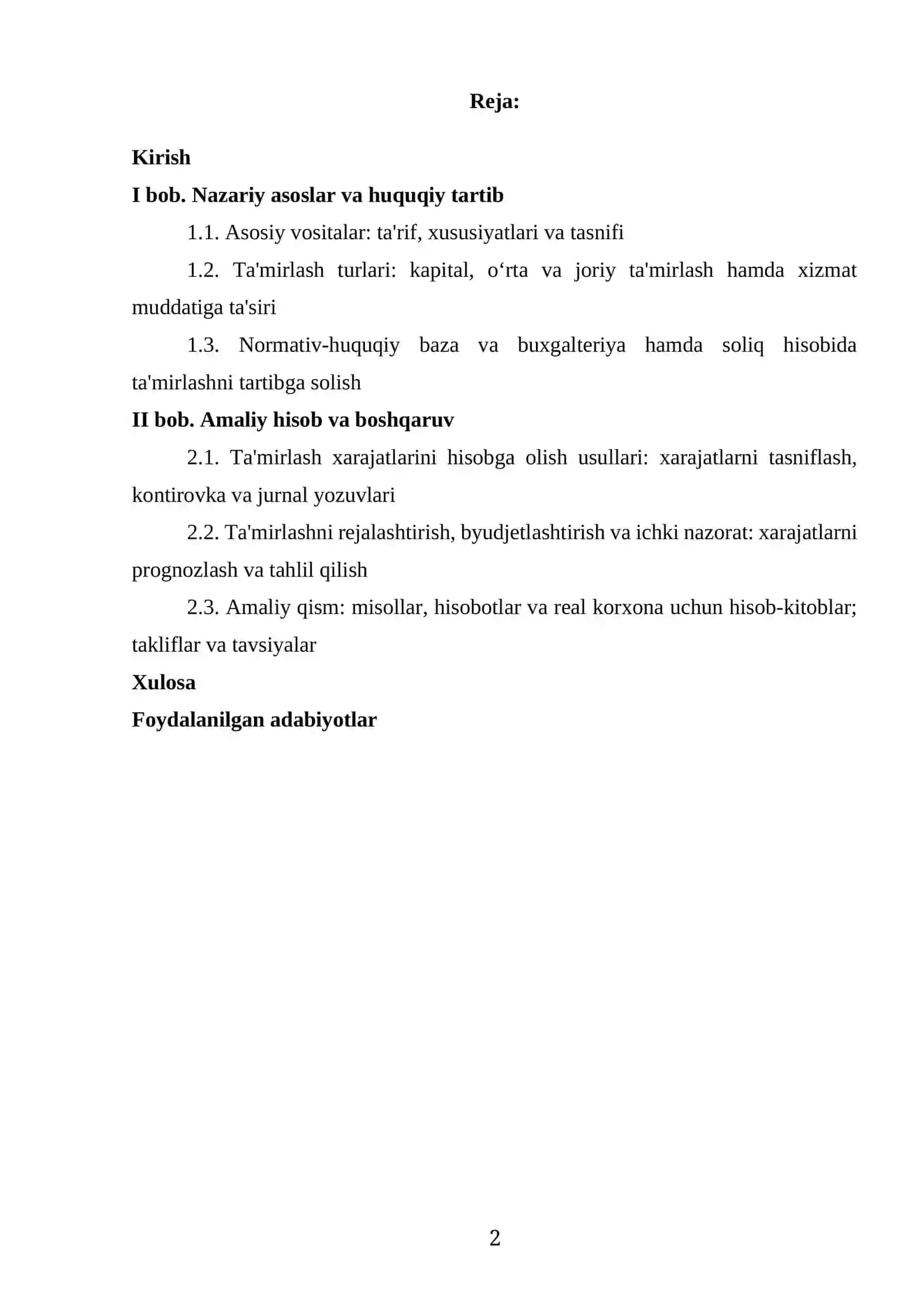 ASOSIY VOSITALARNI TA'MIRLASH HISOBI 2