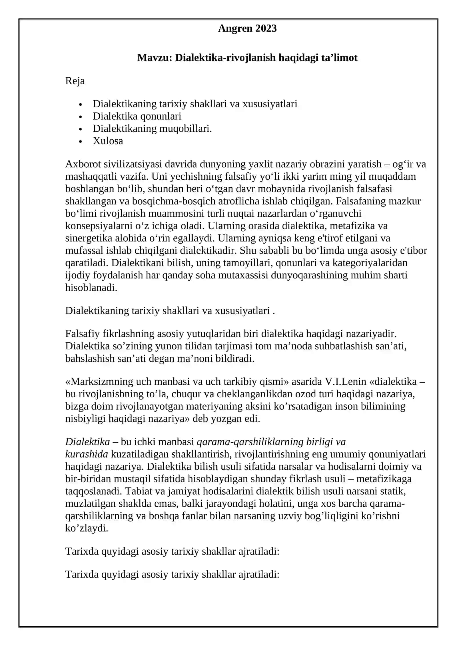 "Dialektika-rivojlanish haqidagi ta’limot" 2