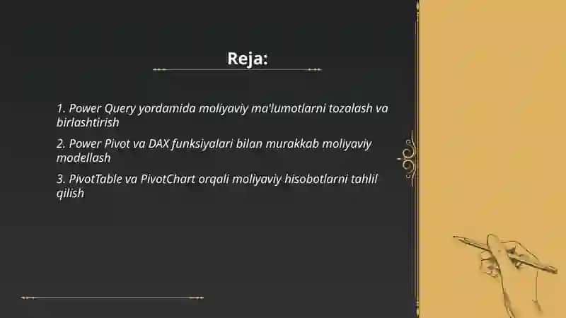 Ms Excel dasturida ilg’or uaullar yordamida moliyaviy tahlil qilish 2