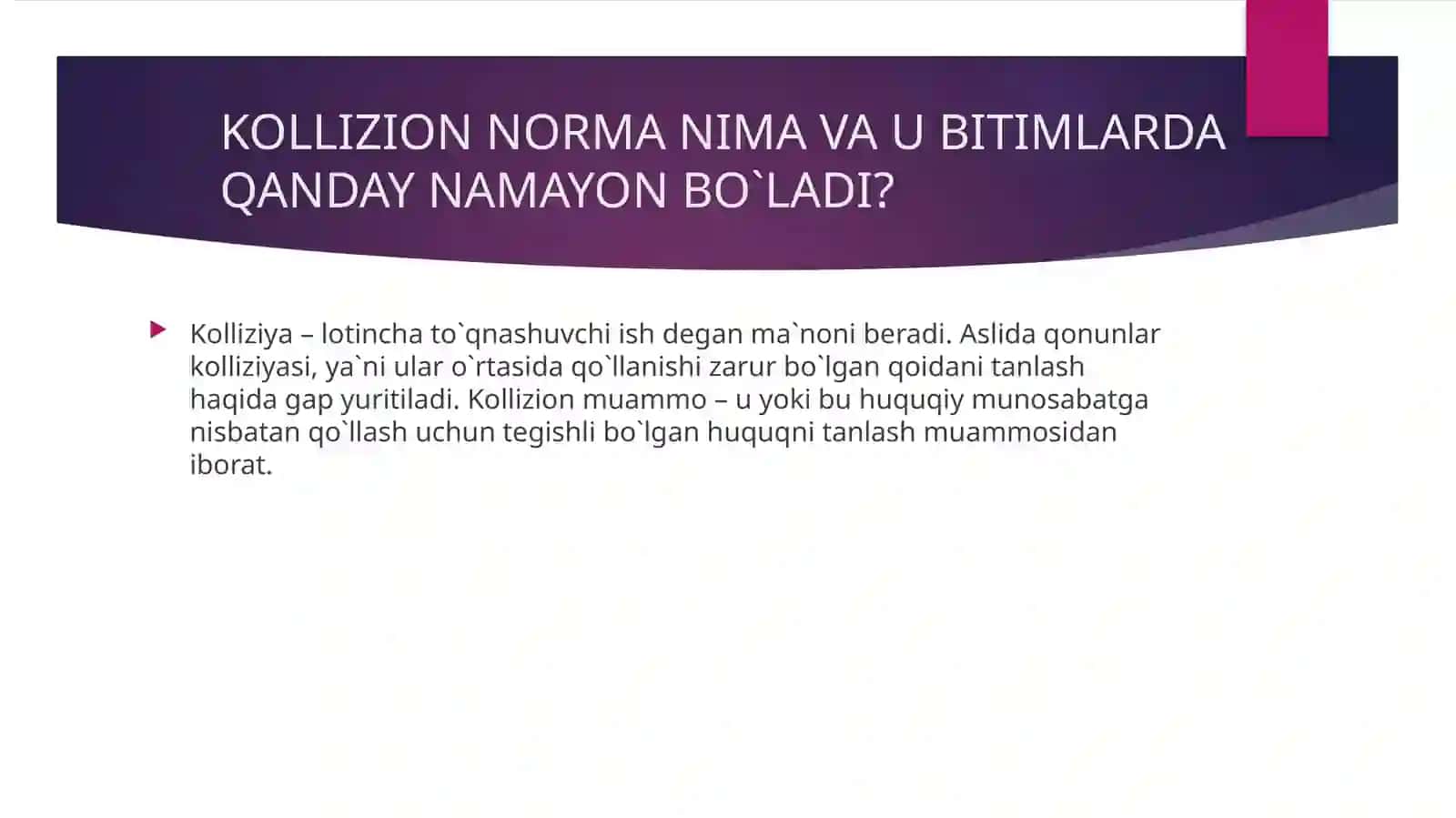 KOLLIZION MASALALAR VA ELEKTRON SHARTNOMALAR 2