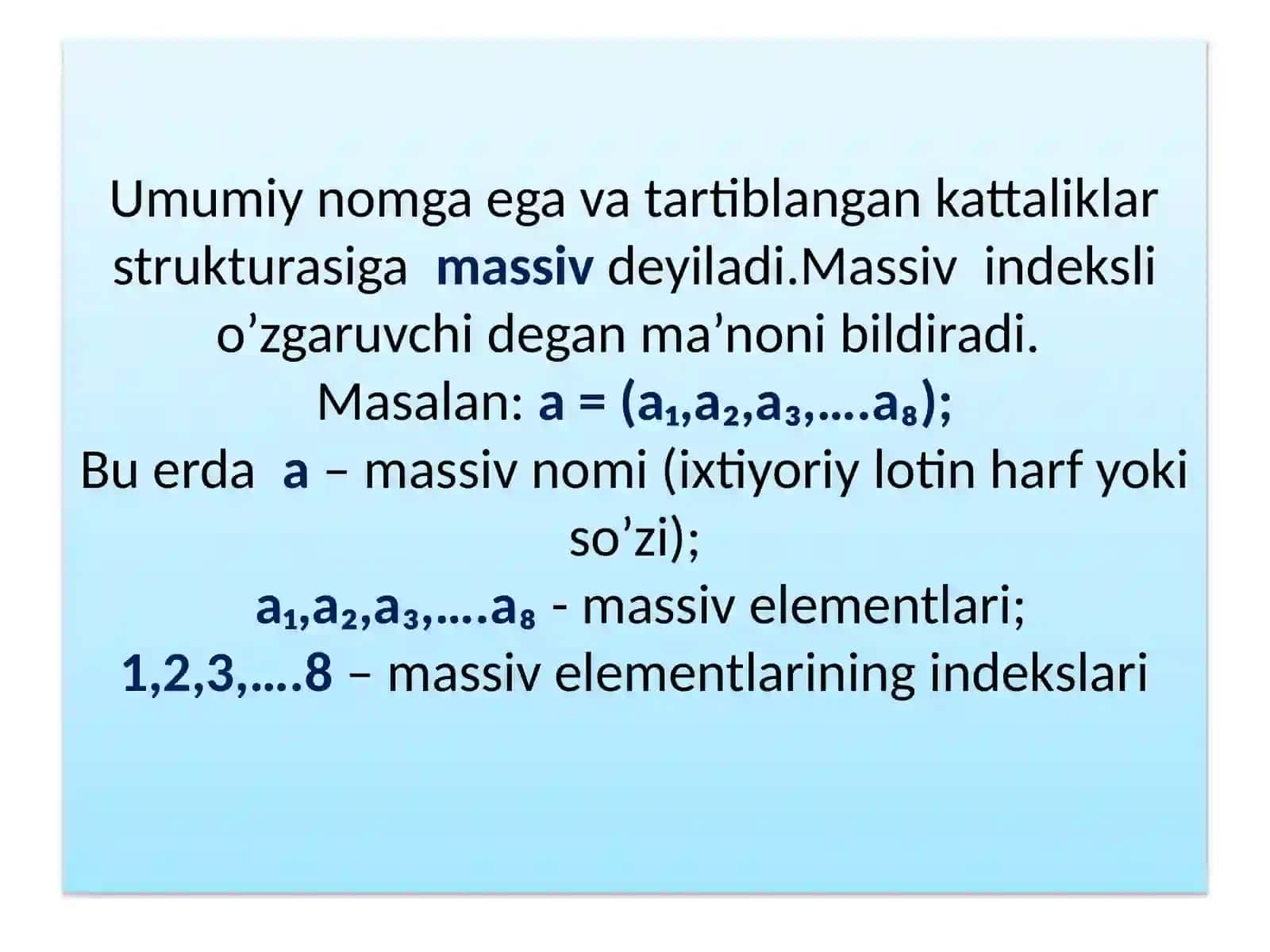 С/С++tilida massivlar bilan ishlash 2