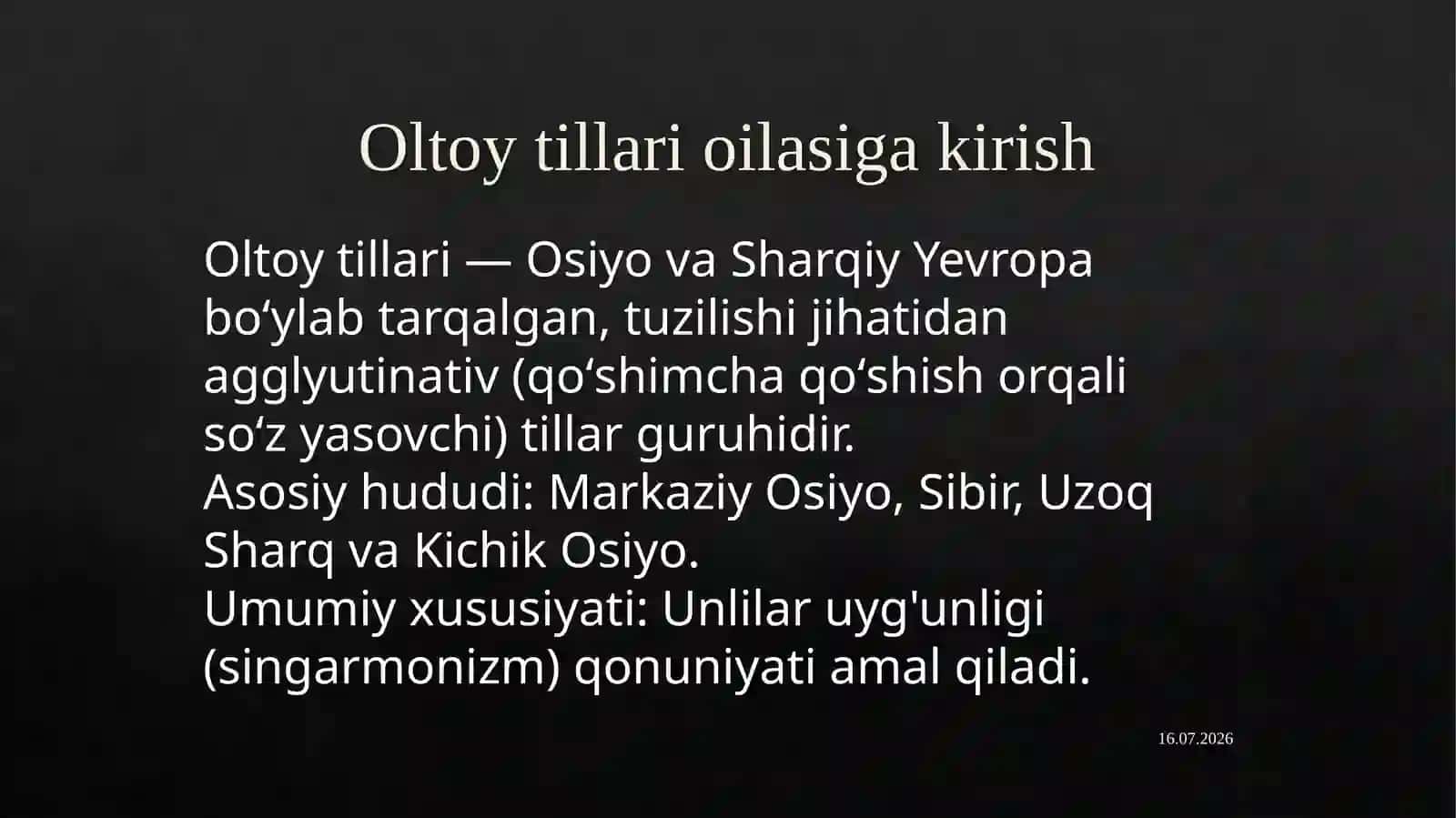 Oltoy Tillari Oilasi va Uning Tasnifi 2