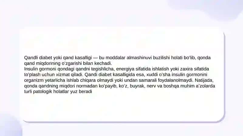 Qandli Diabet yoki Qand Kasalligi 2