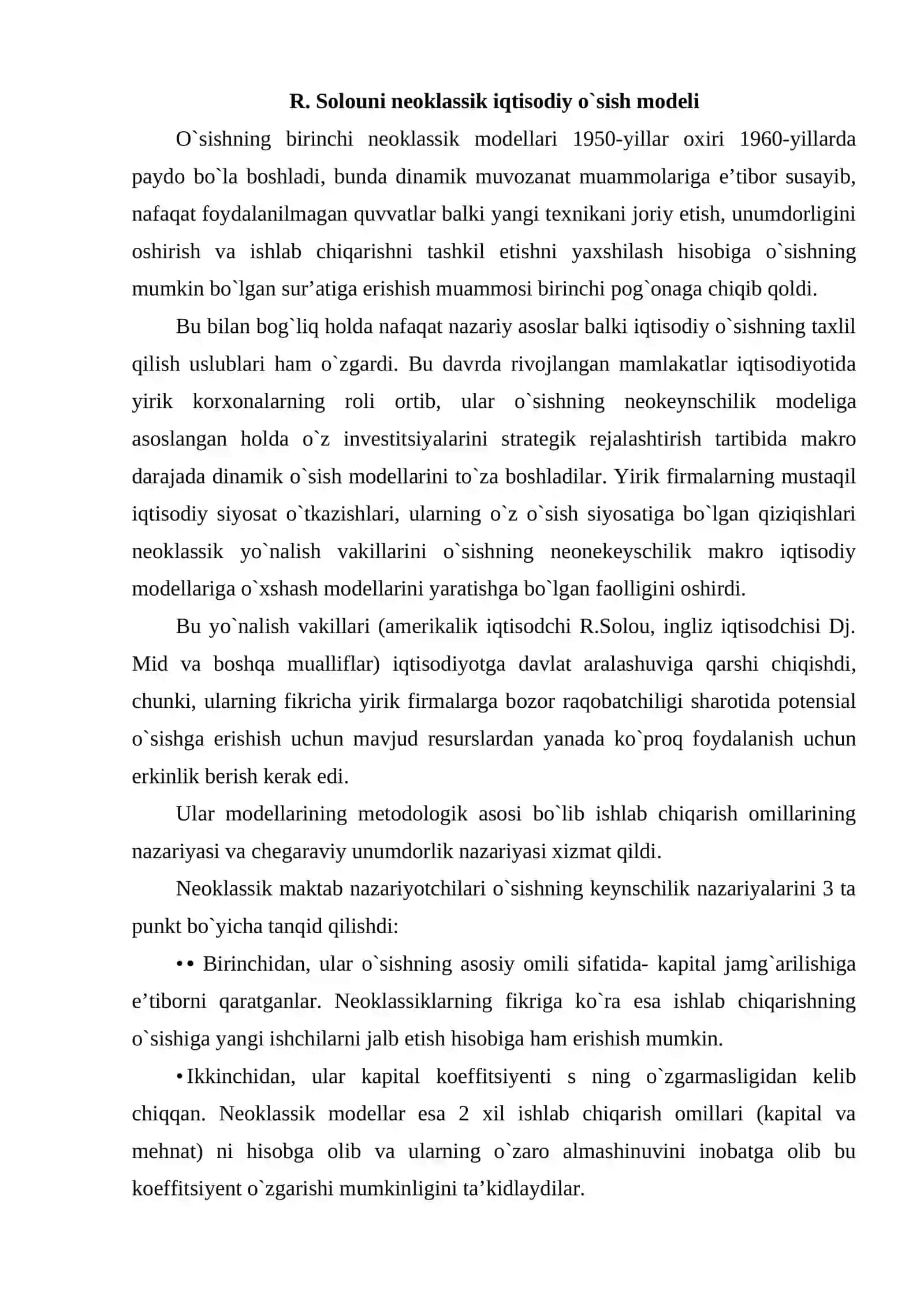 Iqtisodiy o`sishning neoklassik modellari 2