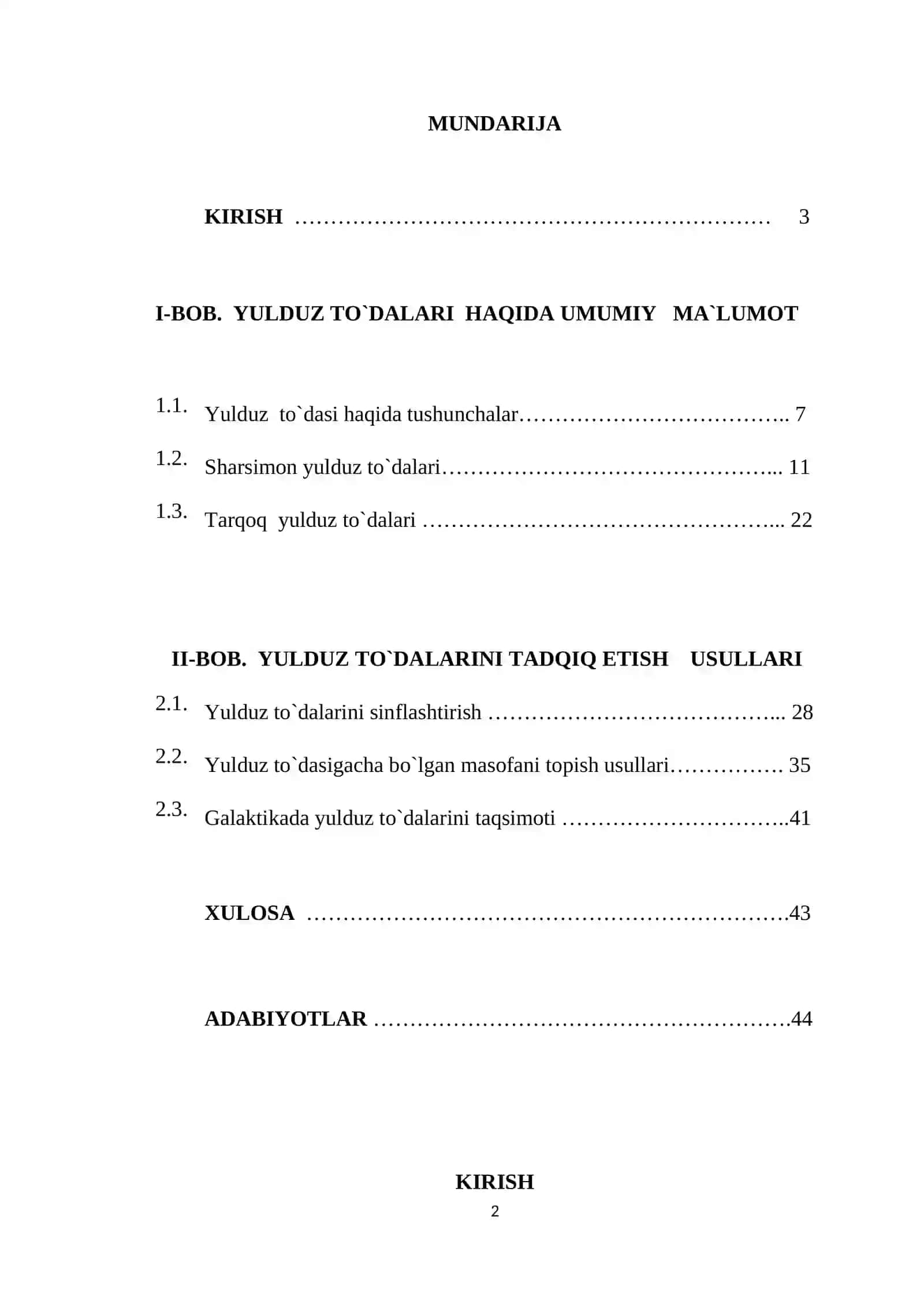 Yulduz to`dalarini tadqiq etish 2