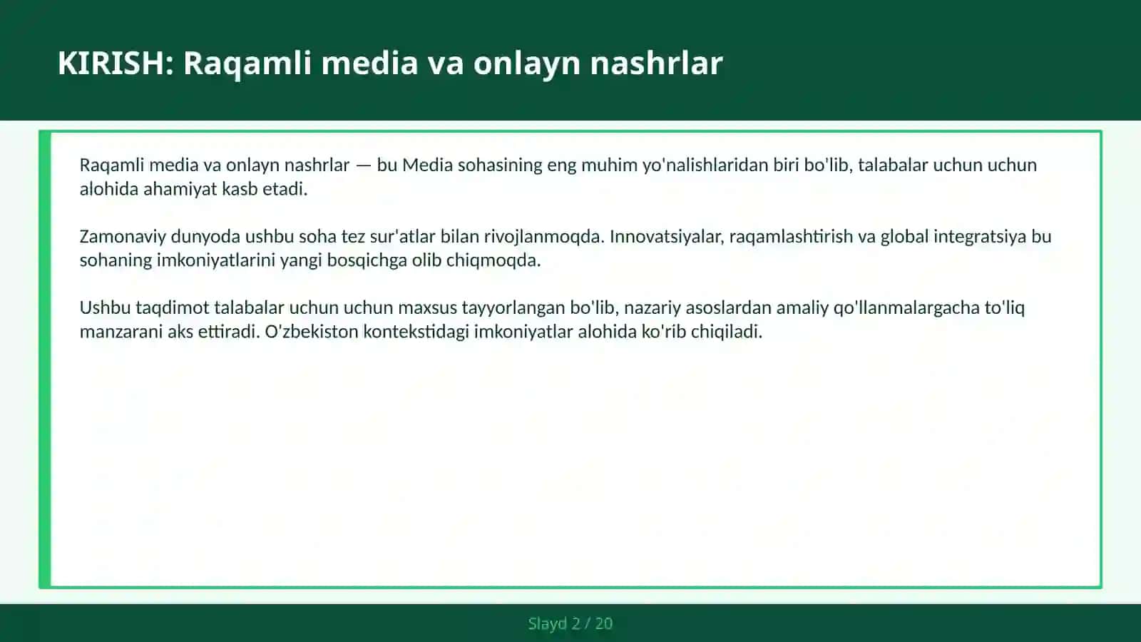 Raqamli media va onlayn nashrlar 2