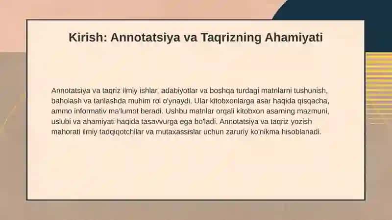 Annotatsiya va Taqriz: Ifoda Materialining Xususiyatlari 2