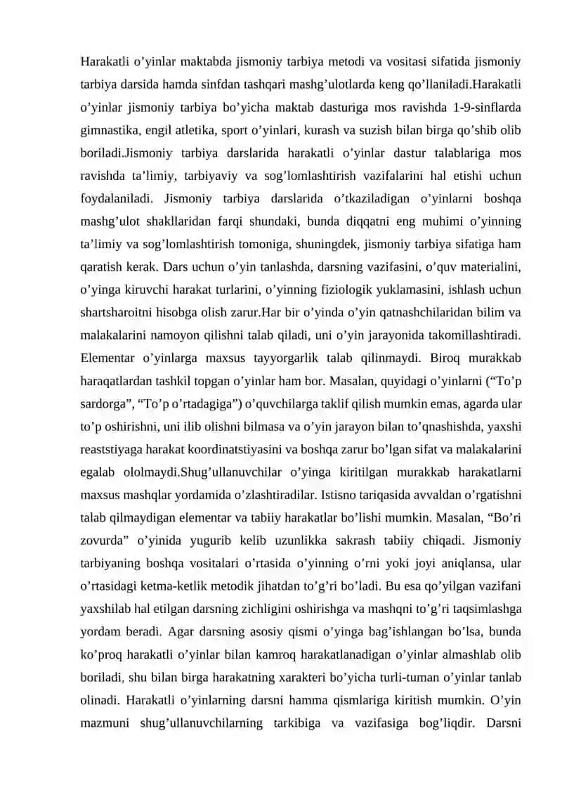 Harakatli o'yinlar maktabda 2