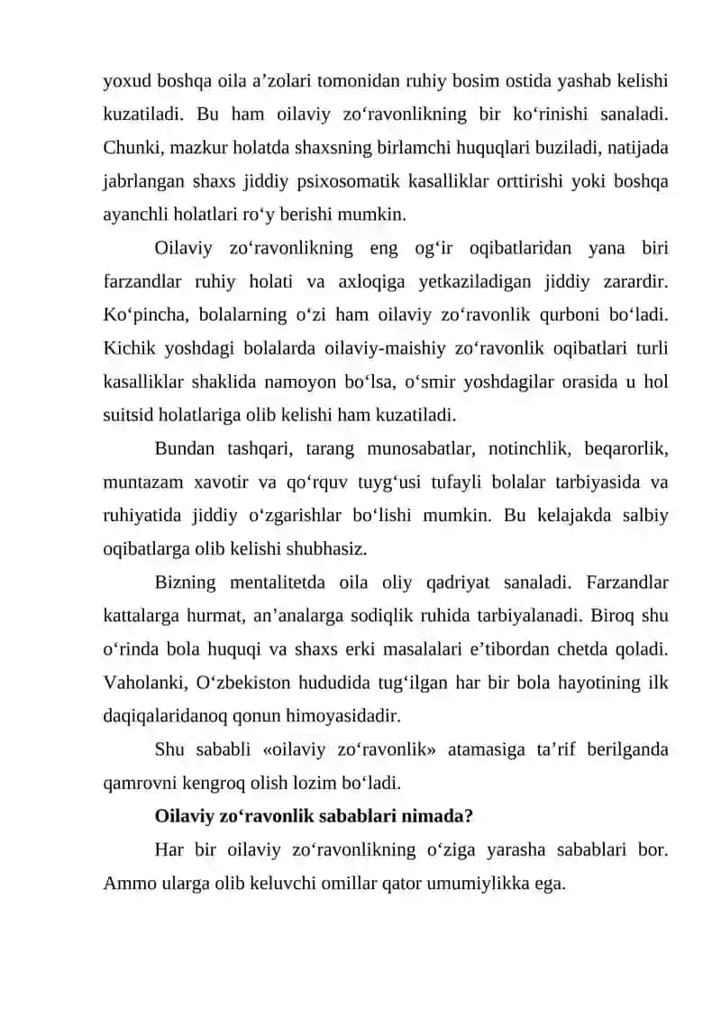 Oilaviy Zo'ravonlik Rejasi 2