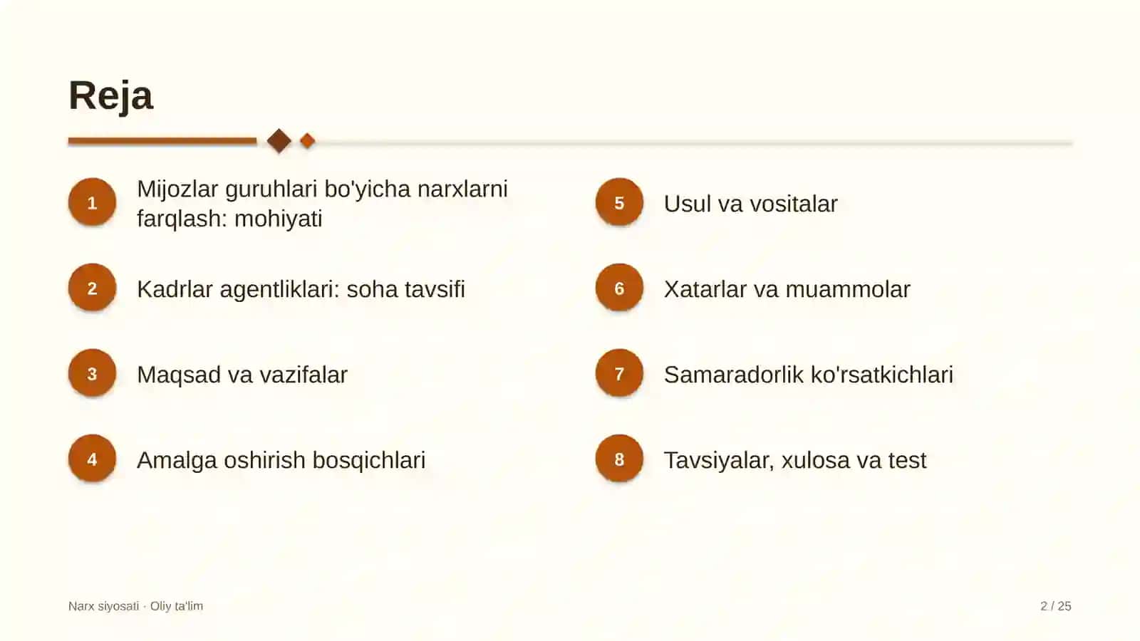 Kadrlar agentliklarida mijozlar guruhlari bo'yicha narxlarni farqlash 2
