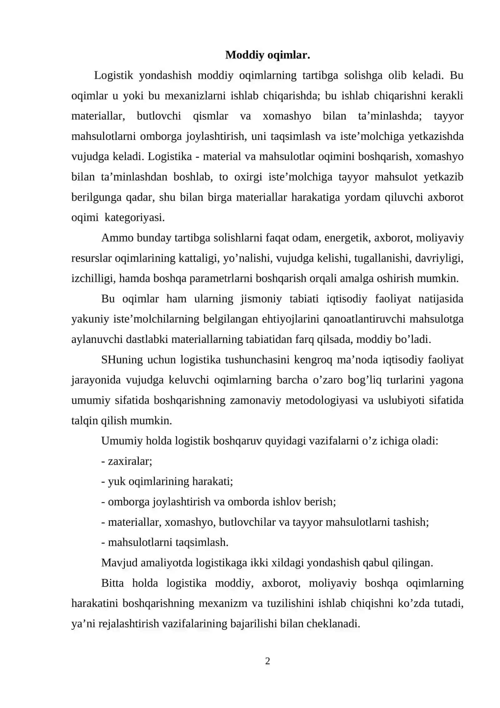 Moddiy oqimlar harakatlari chizmasining ta`siri 2