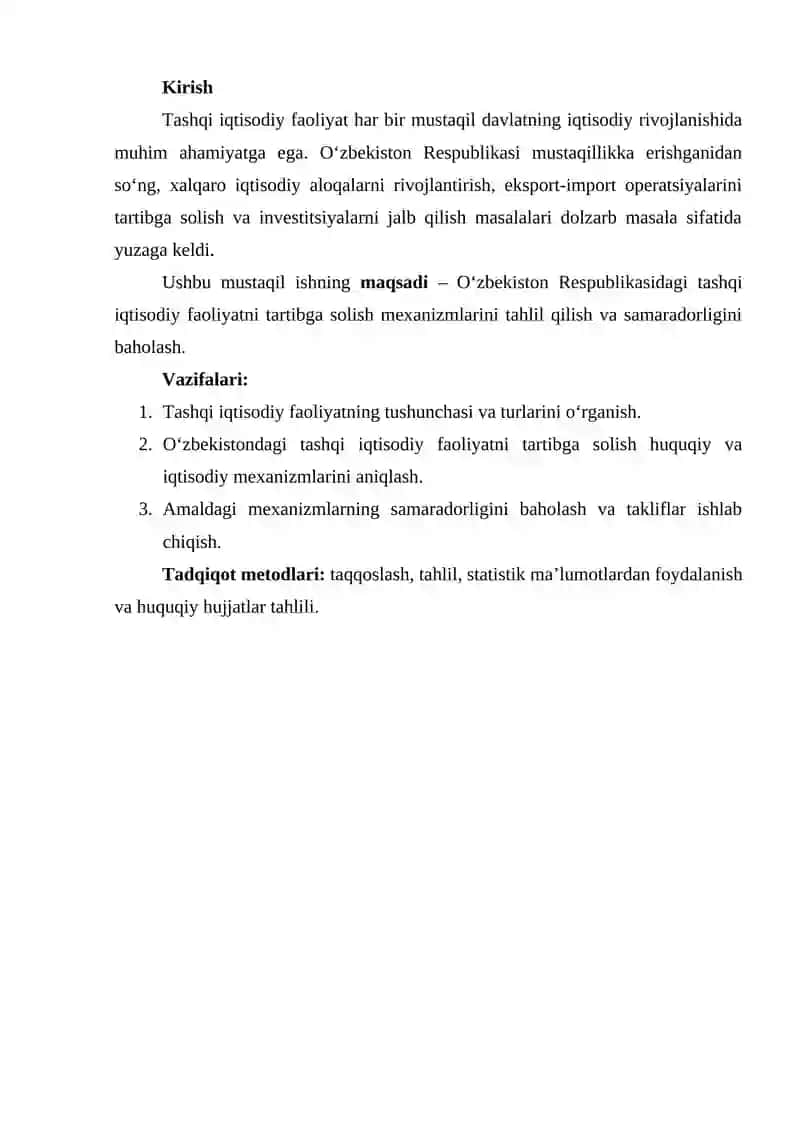 Oʻzbekiston Respublikasi Tashqi Iqtisodiy Faoliyatni Tartibga Solish Mexanizmlari 2