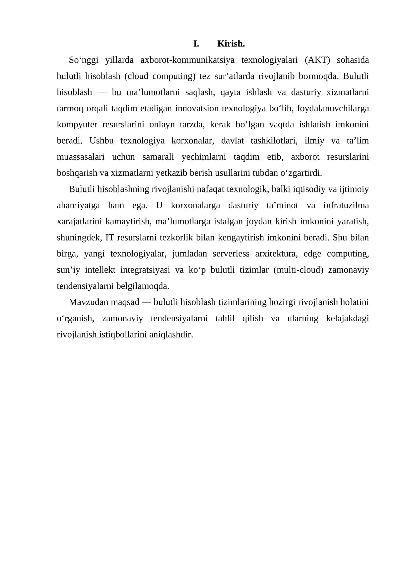 Bulutli hisoblash tizimlarining hozirgi rivojlanish holati va tendensiyalari 2