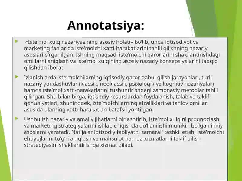 ISTE'MOL XULQ NAZARIYASINING ASOSIY HOLATI 2