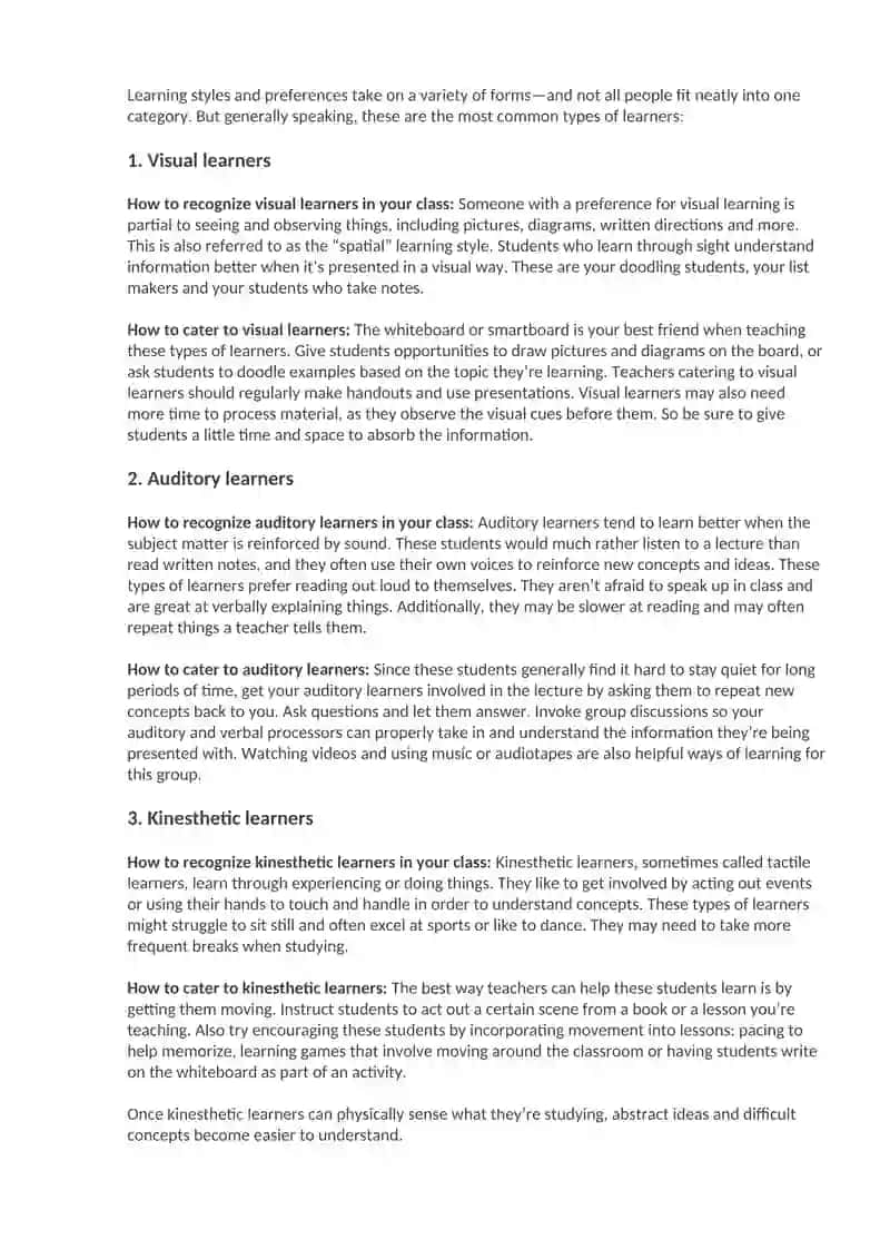 4 Types of Learning Styles: How to Accommodate a Diverse Group of Students 2