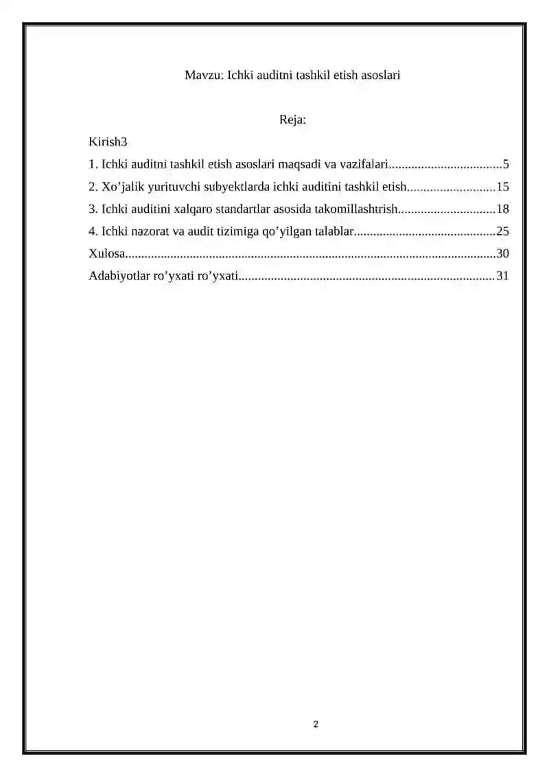 Ichki auditni tashkil etish asoslari 2