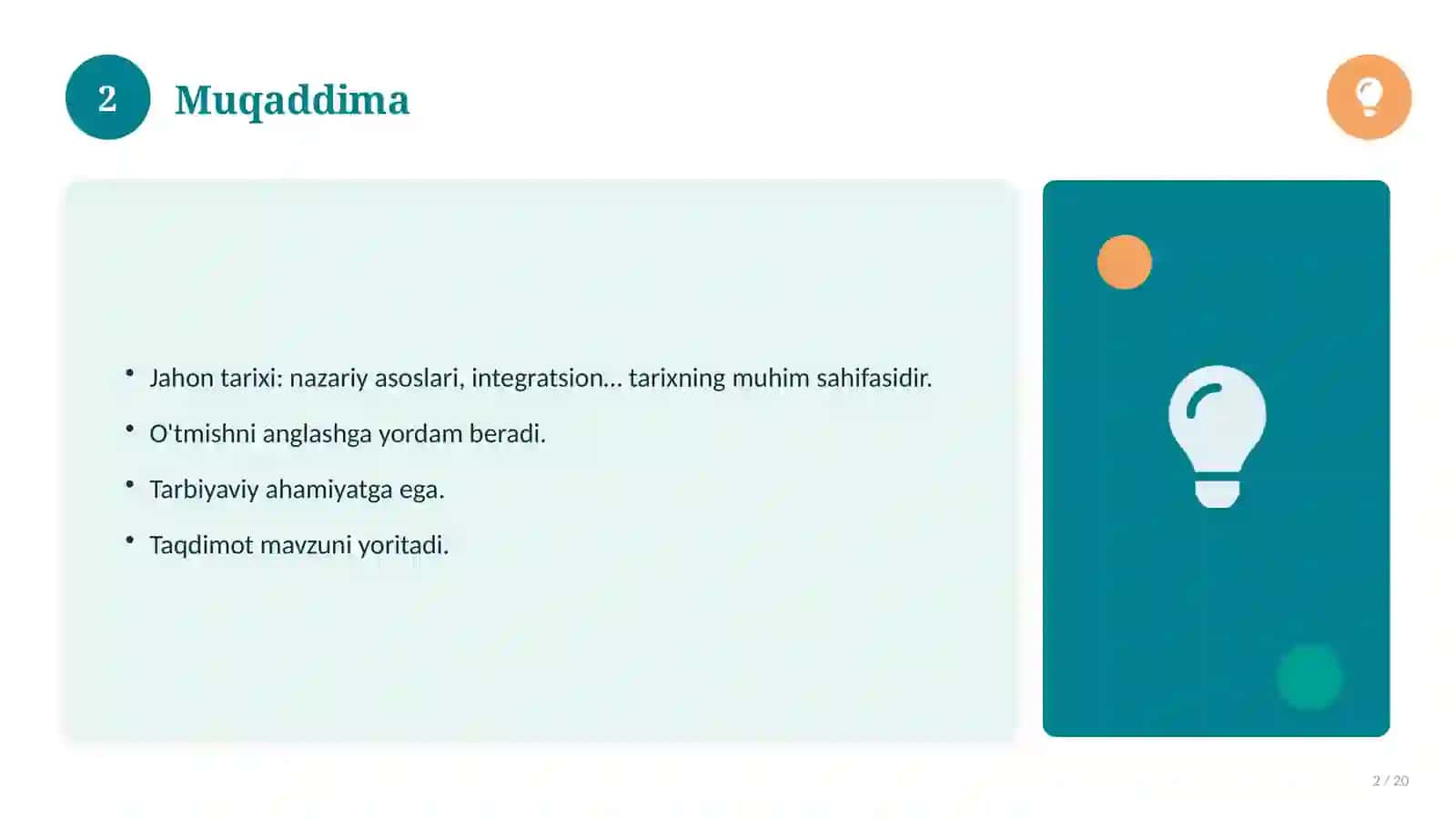 Jahon tarixi: nazariy asoslari, integratsion yondashuvda (Slayd-taqdimot) 2