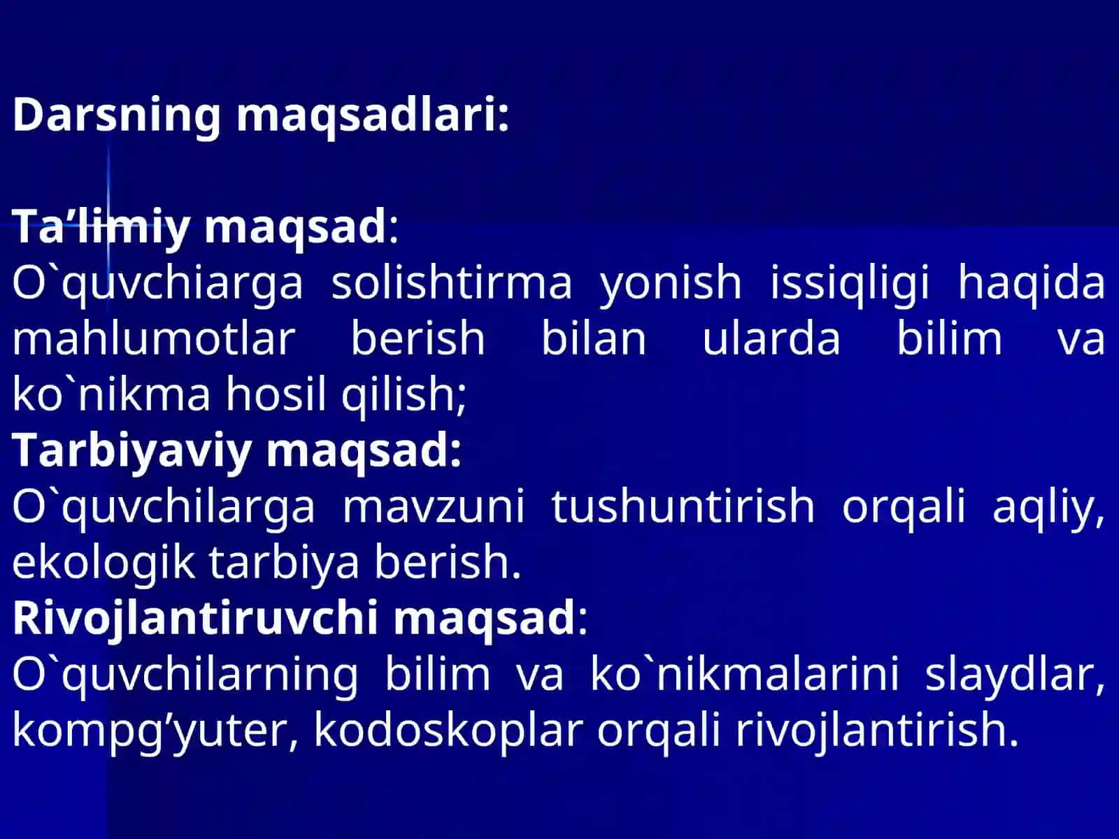 Yoqilg`ining solishtirma yonish issiqligi 2