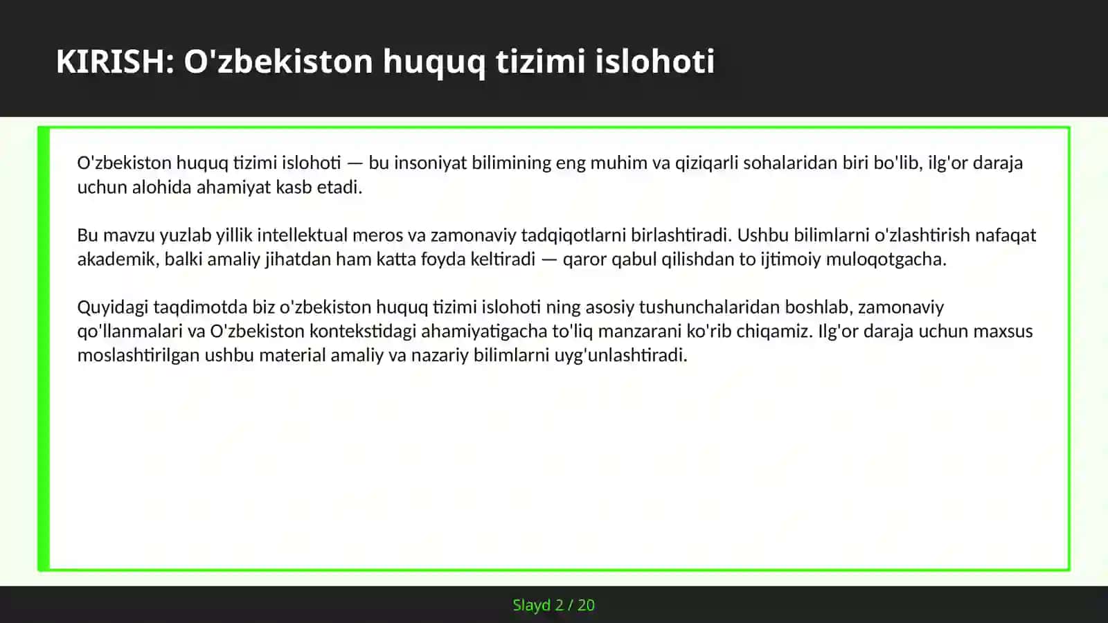 O'zbekiston Huquq Tizimi Islohoti 2