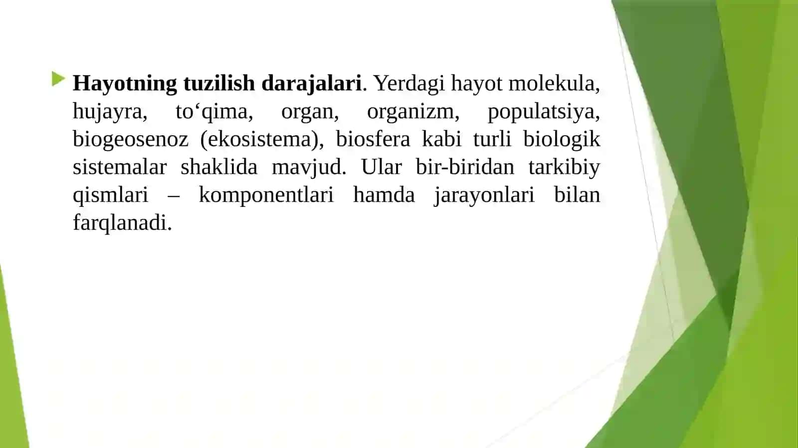 Hayotning tuzilish darajalari 2