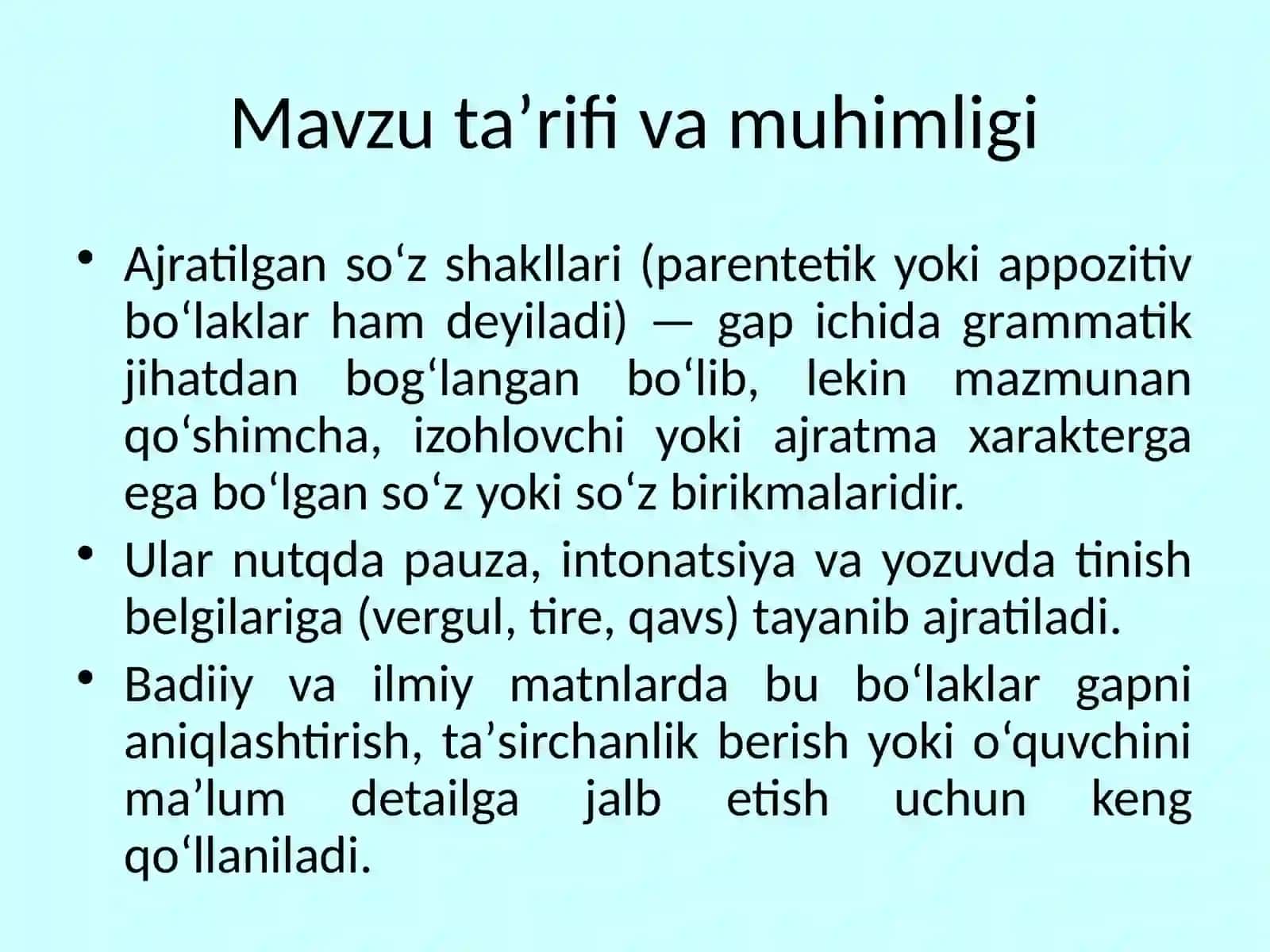 Gapda ajratilgan so`z shakllari 2