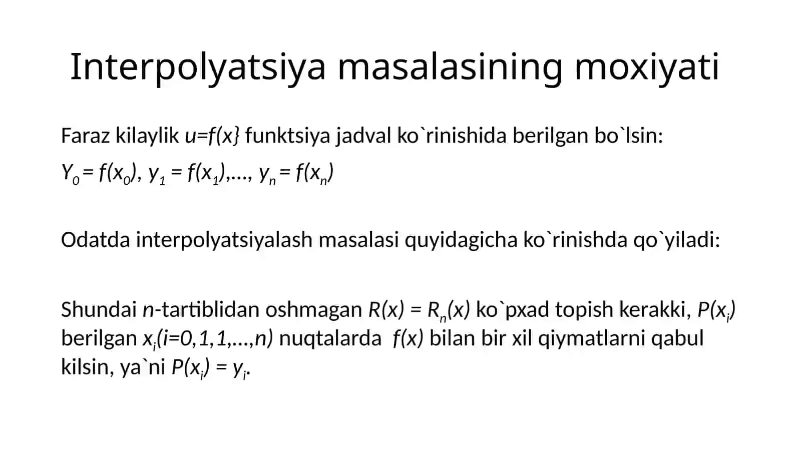 Funksiyalarni interpolyasiyalashning umumiy masalasi 2