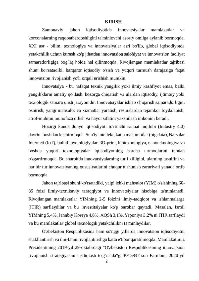 INNOVATSIYA, UNING TURLARI VA TASNIFI 2