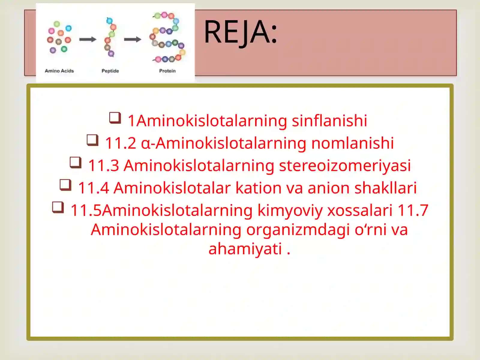 Aminokislotalar tuzilishi xossalari 2