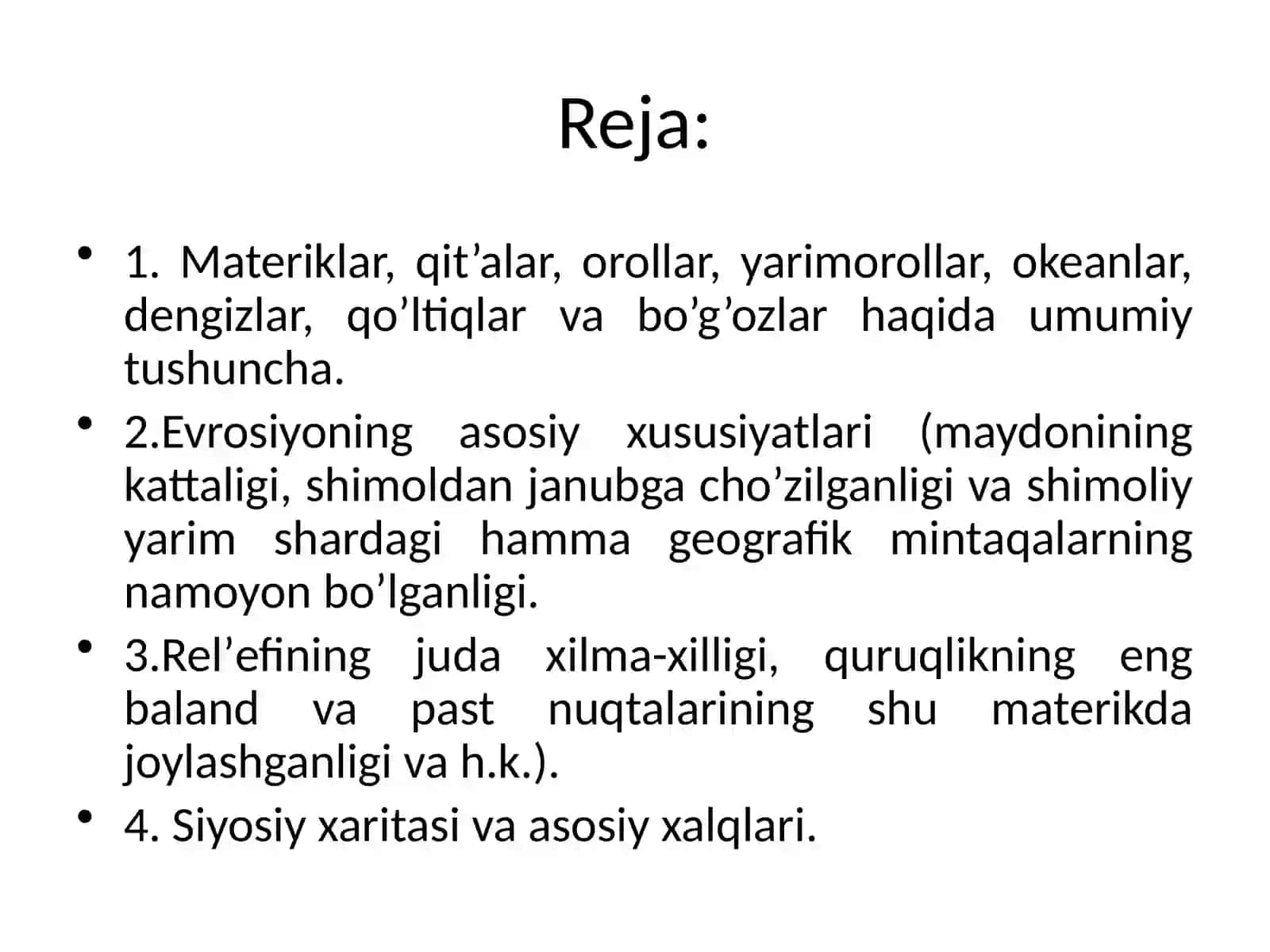 Materiklar tabiiy geografiyasi Yevrosiyo 2