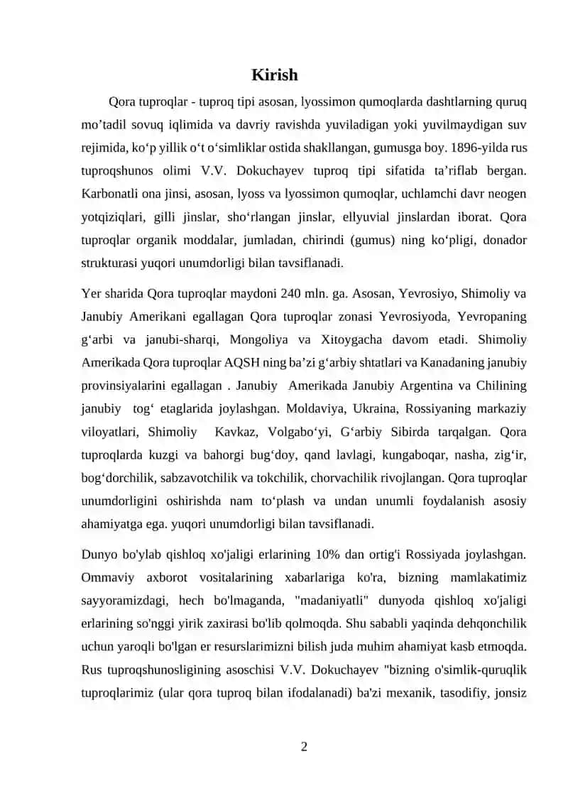 Qora tuproqlar tuzilishi va tasnifi 2